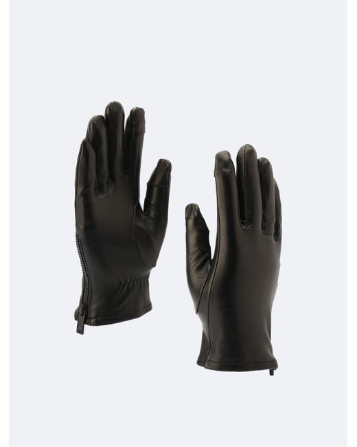 Calvin Klein Side Zip Leather Gloves in Black Lyst