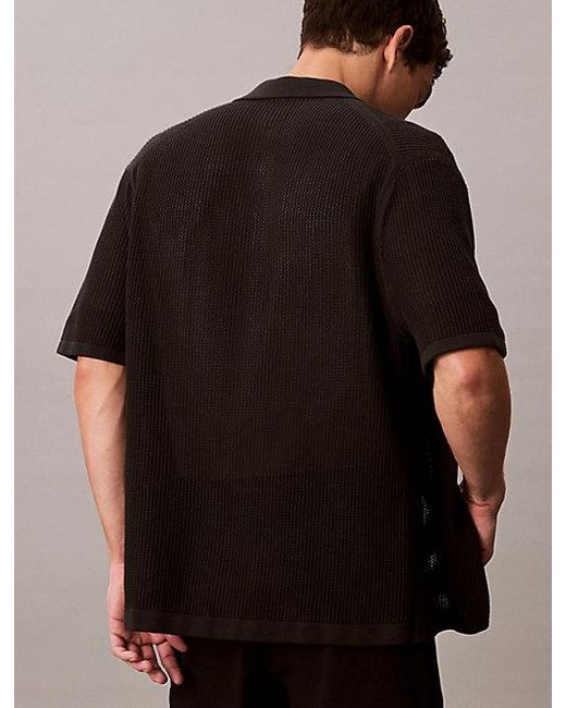 Calvin Klein Button-Down Overhemd Van Katoen Mesh in het Black voor heren