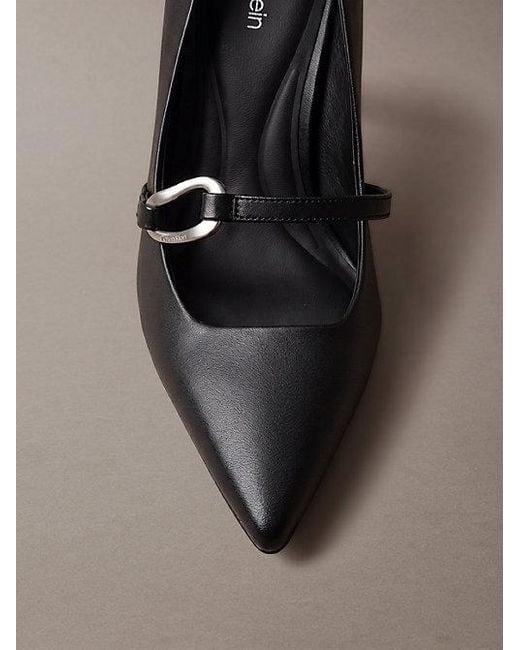 Calvin Klein Brown Leather Stiletto Strap Pumps