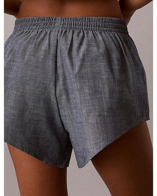 Calvin Klein Blue Cotton Chambray Pyjama Shorts