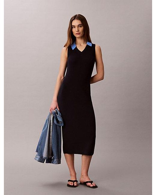 Calvin Klein Black Jeans Cotton Knit Sleeveless Polo Dress