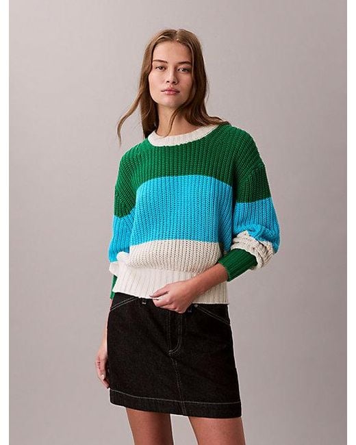 Calvin Klein Green Lässiger Pullover Mit Groben Streifen