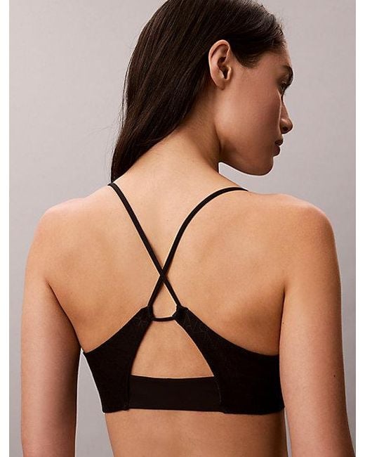 Calvin Klein Black Sport Monogram Logo Mesh Plunge Bra