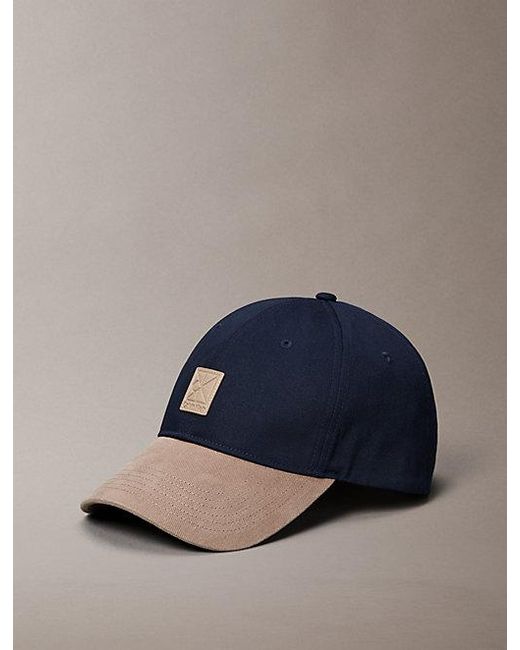 Calvin Klein Blue Mixed Media Colourblock Emblem Logo Cap for men