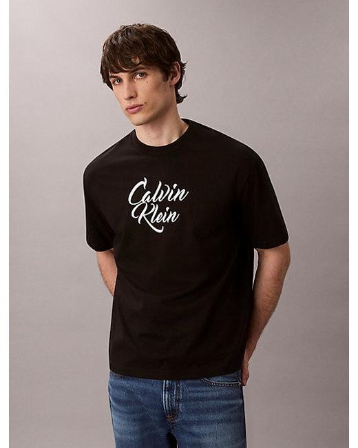 Calvin Klein Relaxed T-Shirt Met Grafisch Scriptlogo in het Blue voor heren