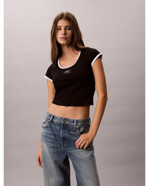 Calvin Klein Black Slim Cotton Stretch Ringer T-Shirt