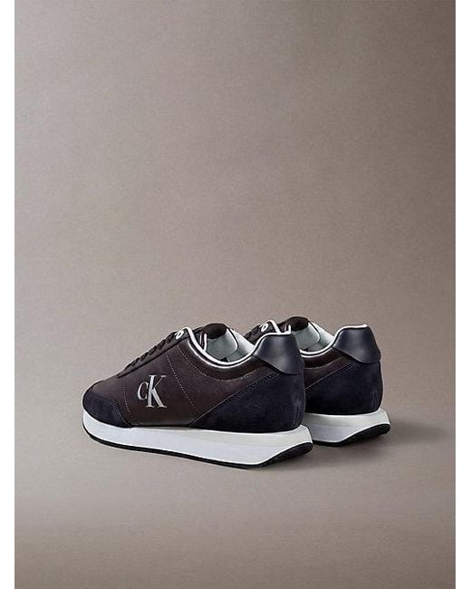 Calvin Klein Gray Leather Signature Logo Runner Trainers