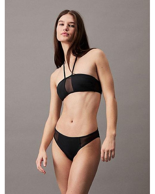 Partes de abajo del bikini de panel transparente Calvin Klein de color Black
