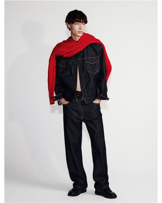 Calvin Klein Red 90S Straight Asymmetric Jeans for men