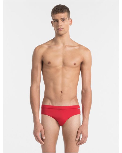 Calvin Klein Red Core Solid Logo Swim Briefs for men