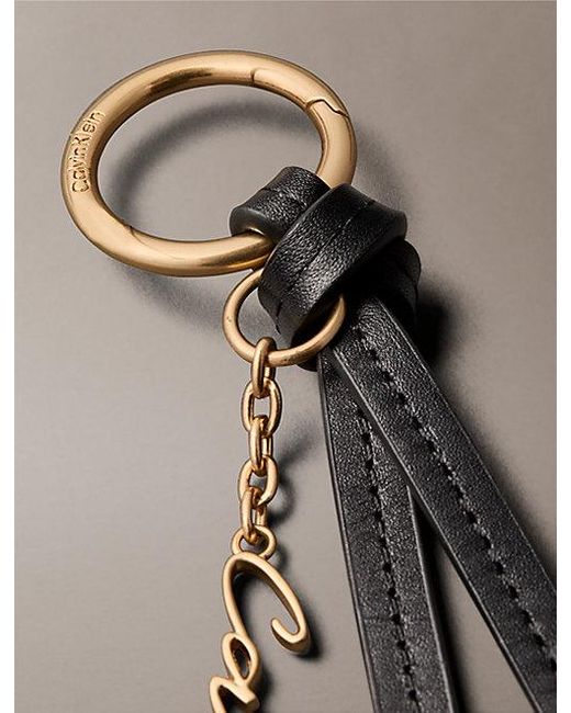 Calvin Klein Black Leather Knotted Tassel Logo Bag Charm