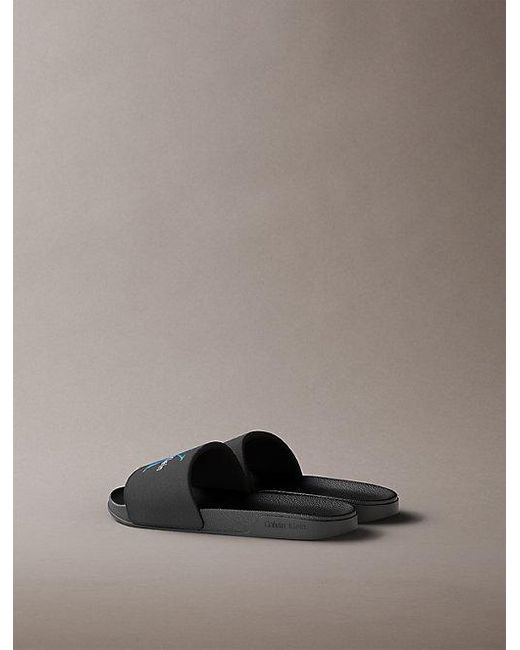 Calvin Klein Gray Canvas Contoured Logo Sliders for men