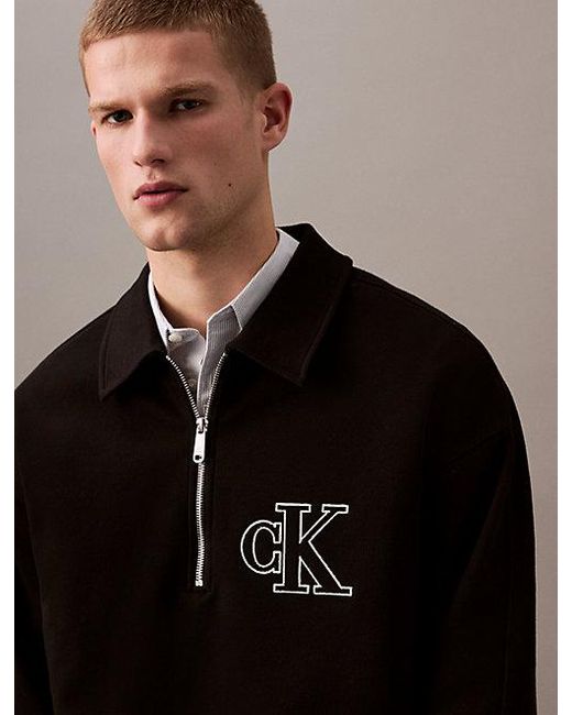 Calvin Klein Black Jeans Relaxed Zip Polo Sweatshirt for men