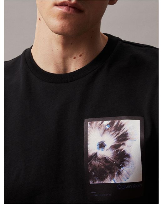 Calvin Klein Black Framed Flower Graphic Classic Crewneck T-shirt for men