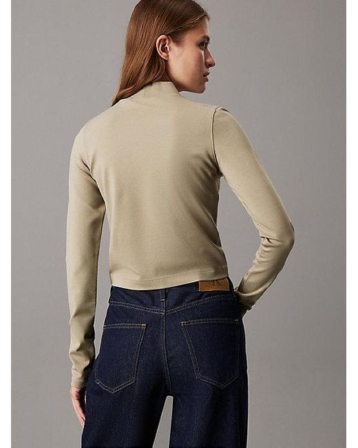 Calvin Klein Milano Jersey Top Met Lange Mouwen in het Natural
