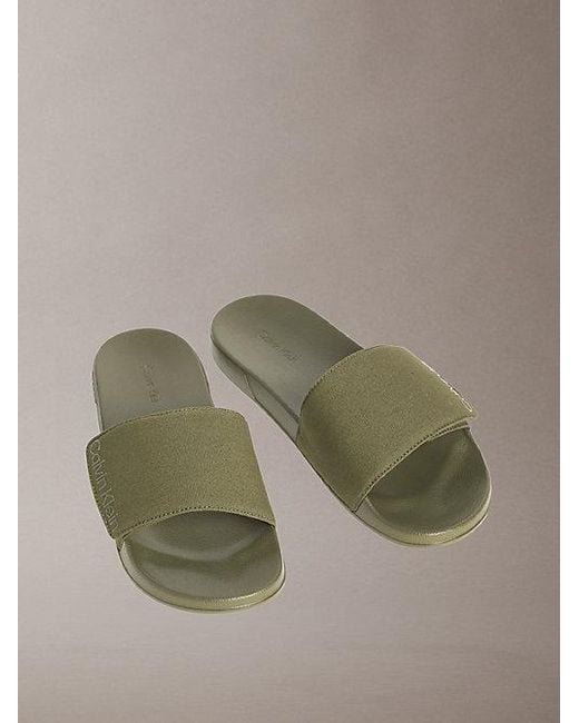 Calvin Klein Green Nemo Canvas Contoured Logo Sliders for men