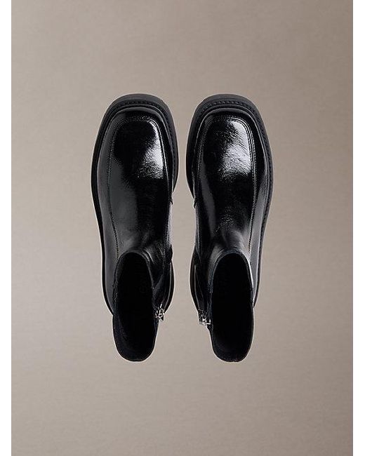 Calvin Klein Black Jeans Leather Chunky Heeled Zip Boots