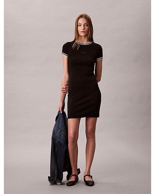 Calvin Klein Black Sportliches, Schmales Geripptes T-Shirt-Kleid