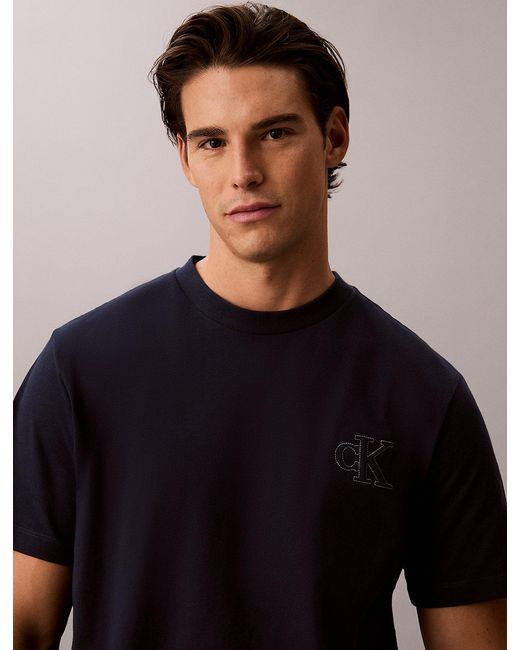 Calvin Klein Blue Relaxed Embossed Logo T-Shirt for men