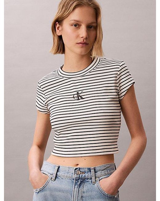 Calvin Klein Gray Jeans Slim Ribbed Stripe T-Shirt