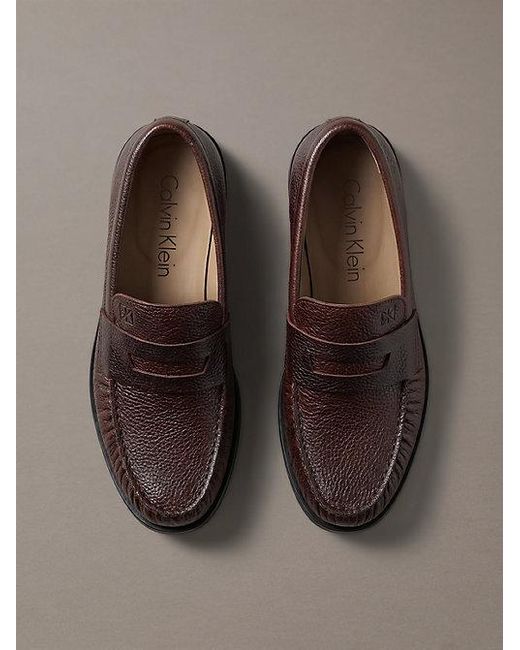Calvin Klein Brown Theo Leather Pleated Penny Loafers for men