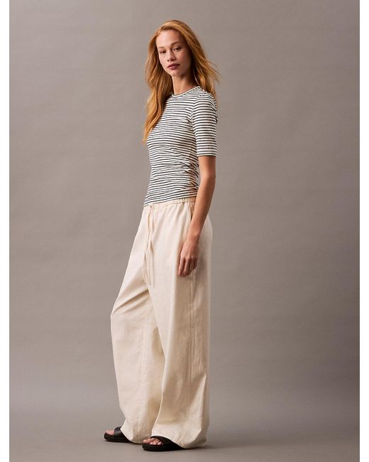Calvin Klein Multicolor Relaxed Linen Cotton Trousers