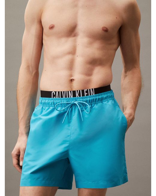 Calvin Klein Blue Double Waistband Swim Shorts for men