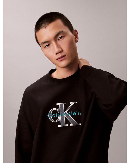 Calvin Klein Black Relaxed Fleece Monologo Sweatshirt for men