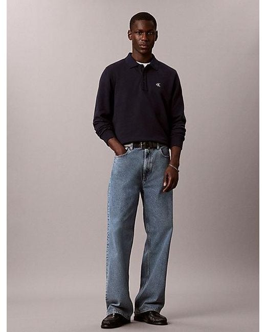 Calvin Klein Blue Jeans Cotton Terry Polo Sweatshirt for men