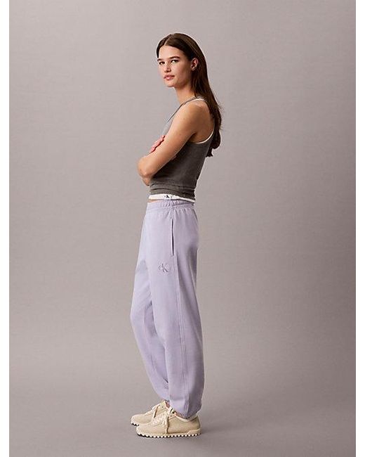 Calvin Klein Purple Jeans Cotton Terry Monogram Joggers