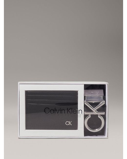 Calvin Klein Gray Leather Cardholder And Belt Gift Set for men