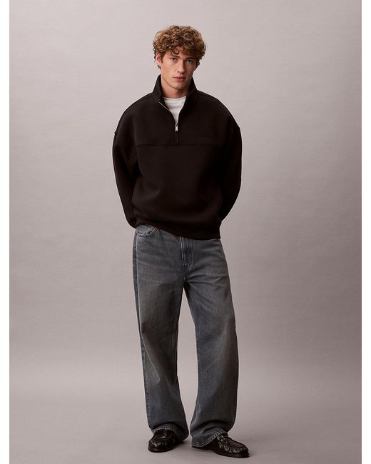 Calvin Klein Black Relaxed Zip Collar Sweatshirt for men
