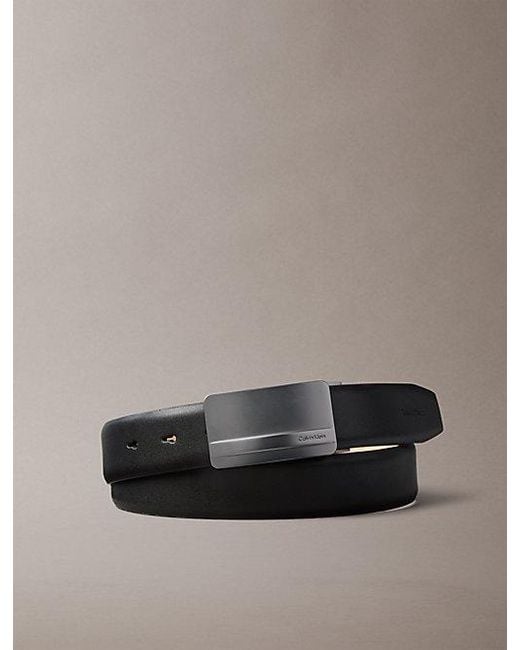Calvin Klein Black Full Grain Leather Plaque Buckle Belt for men