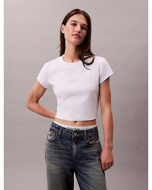 Calvin Klein White Jeans Slim Ribbed Cotton Logo T-Shirt