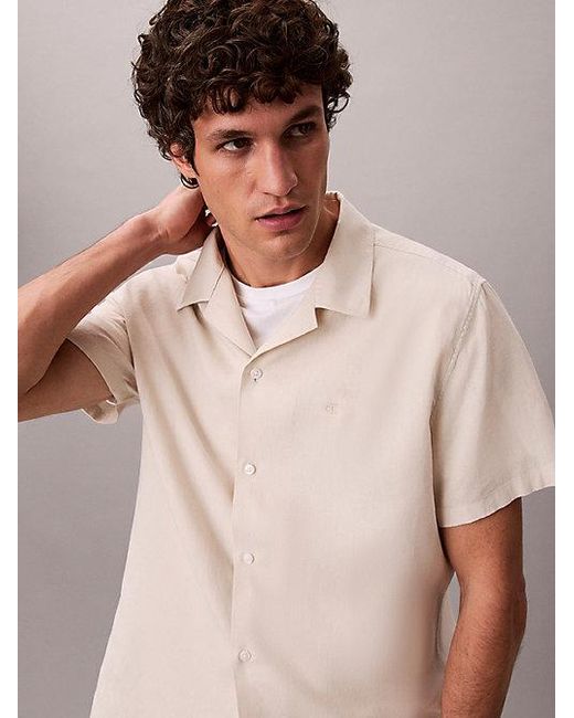 Calvin Klein Pink Linen Blend Classic Button Down Shirt for men