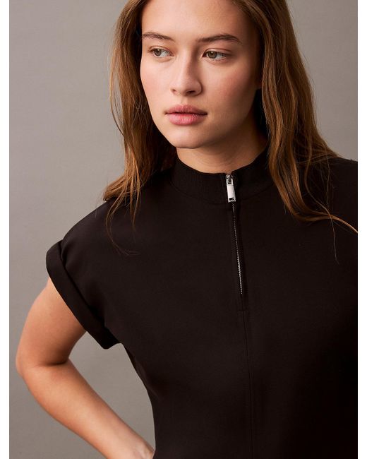Calvin Klein Brown Tech Stretch Zip Neck Dress