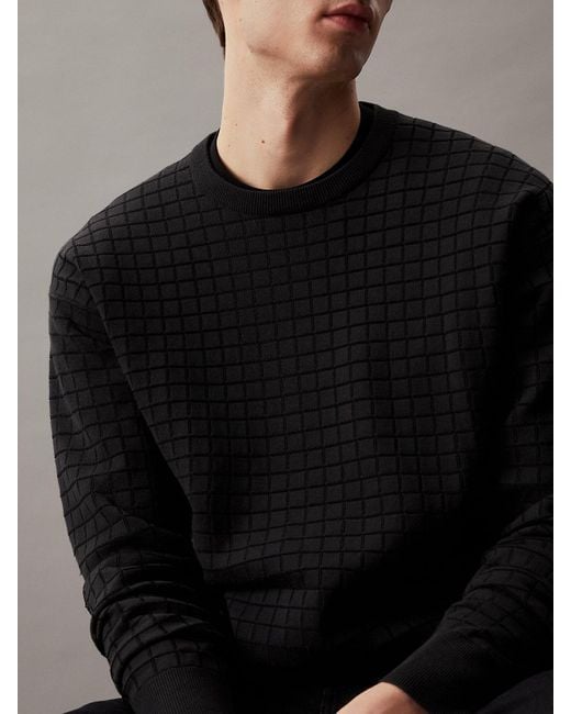 Calvin Klein Black Check Textured Jumper for men