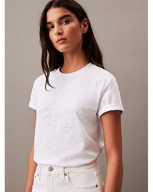 Calvin Klein Effen T-shirt Met Monogram Logo in het White