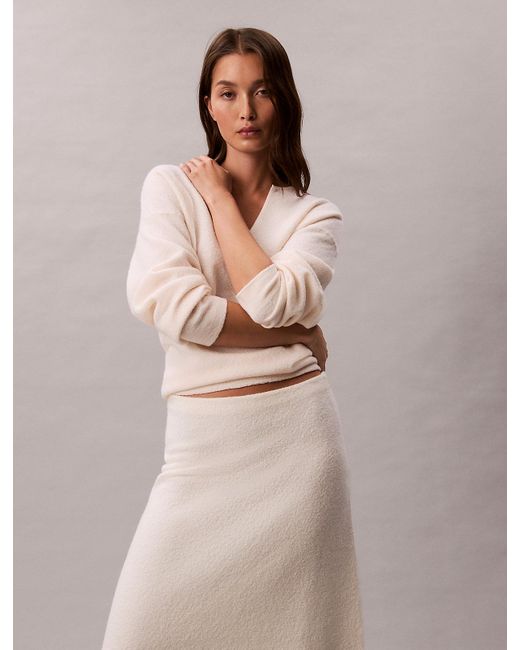 Calvin Klein Natural Boiled Wool Midi Skirt