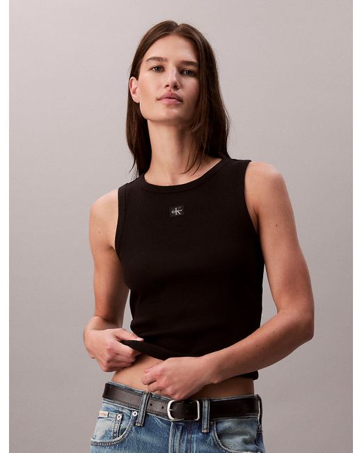 Canotta Di Cotone A Costine Con Stemma di Calvin Klein in Black