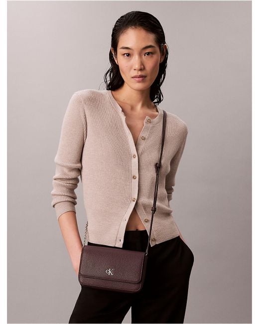 Calvin Klein Brown Archive Hardware Flap Crossbody Bag