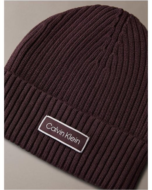 Calvin Klein Brown Logo Patch Rib Beanie