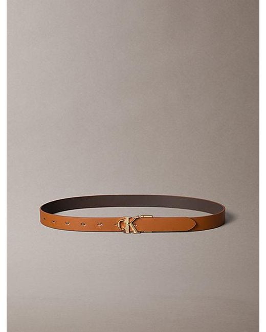 Calvin Klein Brown Reversible Pebbled Leather Logo Belt