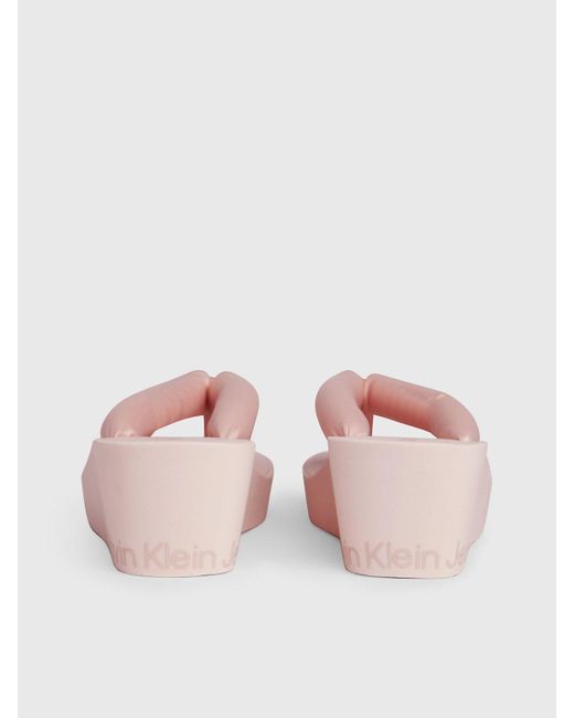 Calvin Klein Pink Satin Platform Wedge Flip Flops