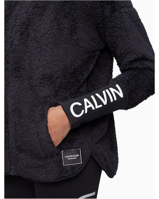 Calvin Klein Synthetic Performance Sherpa Logo Full Zip Hooded Jacket ...