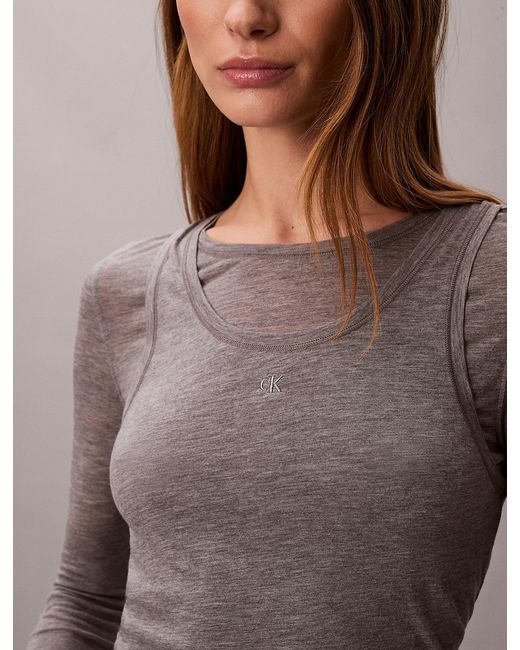 Calvin Klein Brown Wool Blend Double-Layer Top