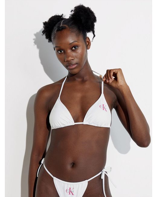 Calvin Klein Triangle Bikini Top - Pride in White | Lyst UK