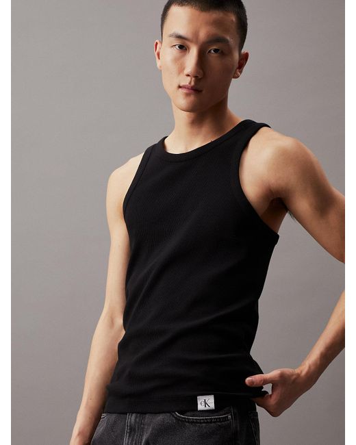 Calvin Klein Black Slim Ribbed Tank Top for men