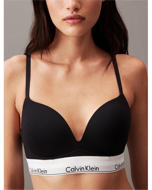 Calvin Klein Modern Cotton Push-up Plunge Bra in Black