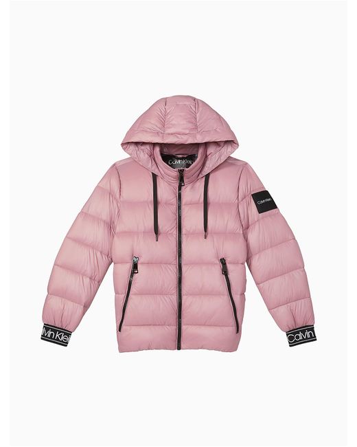 Calvin Klein Pink Logo Hooded Puffer Jacket